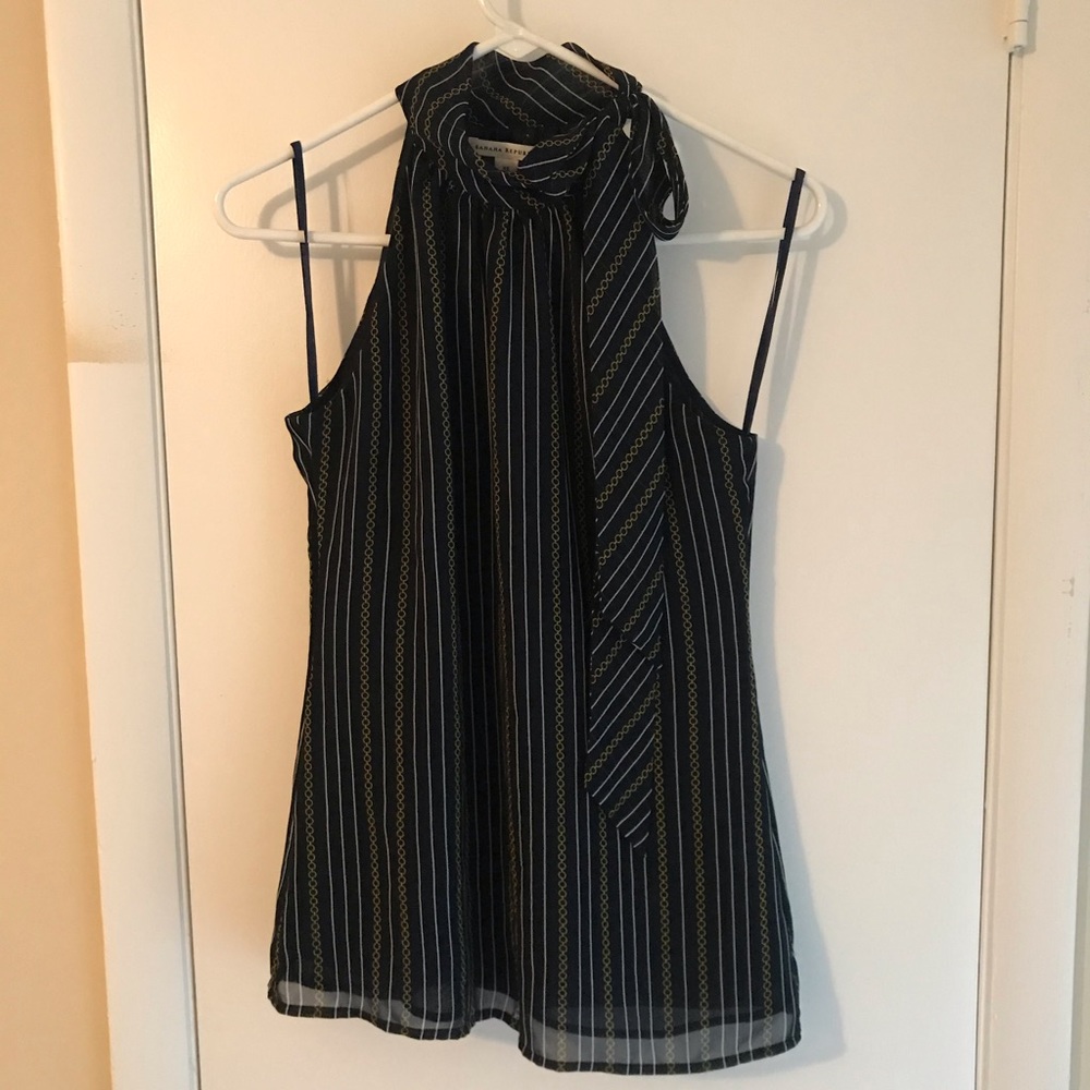 Banana Republic tie neck navy & gold tank top size XS